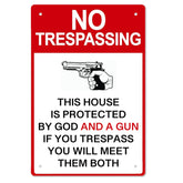 awrjdos Private Property No Trespassing Sign 8x12 inch on fence; durable tinplate deterrent.