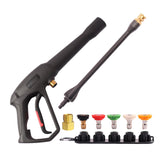 Axfvd pressure washer spray gun ready for versatile cleaning on driveways and vehicles.