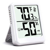 Ayawiss room thermometer front view shows real-time temperature and humidity status.