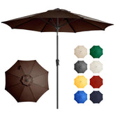 Ayge 9ft outdoor umbrella canopy provides broad shade for patio dining.
