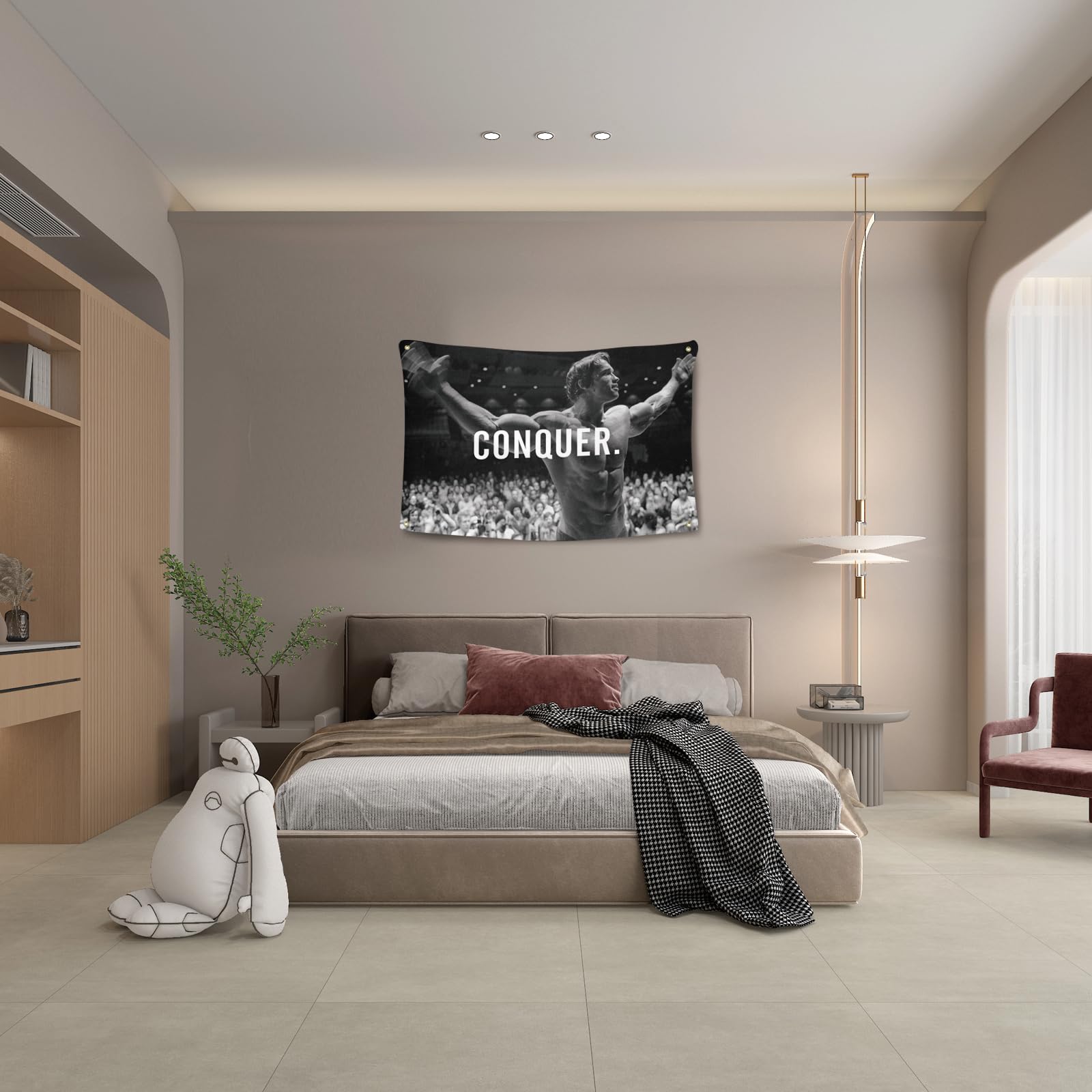 Ayimiora Conquer Flag for office or gym inspiration with bold design