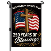 Aymolas Blessings 250 Years USA flag front view for outdoor display.