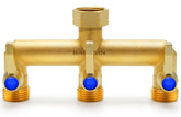 BACASIN three way brass hose splitter with valves for precise flow control.