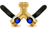 BACASIN brass hose splitter closeup showing rugged finish and leak-free design