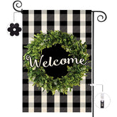 Baccessor Boxwood Wreath Welcome Flag with double-sided design for welcoming curb appeal