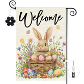 Baccessor Easter Bunny Garden Flag front view, double-sided welcome display for outdoors.