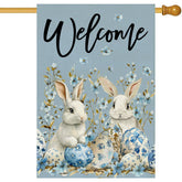 Baccessor Easter Bunny flag front view, double-sided burlap print for inviting outdoor decor.