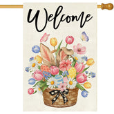 Baccessor Easter house flag 28x40 inch double-sided welcomes guests.