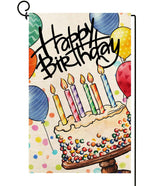 Baccessor Happy Birthday garden flag front view with rustic burlap texture and charm