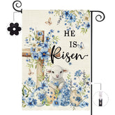 Baccessor He Is Risen garden flag front view for outdoor display
