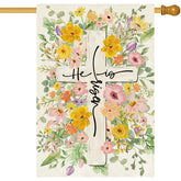 Baccessor He is Risen Easter flag, burlap double-sided for outdoor or indoor viewing.