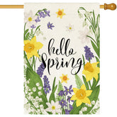 Baccessor Hello Spring house flag, dual-sided design greets guests all season.
