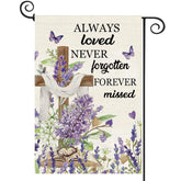 Baccessor lavender cross garden flag, double-sided burlap, welcoming from both sides.