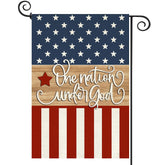 Baccessor patriotic garden flag in burlap, double-sided printing for outdoor welcome.