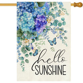 Baccessor hydrangea flag in blue-purple, double-sided for visible welcome.