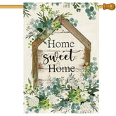 Baccessor Spring House Flag with eucalyptus welcome design, ideal for welcoming guests from any garden angle.