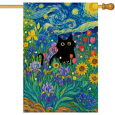 Baccessor black cat house flag in 28x40 size, ready for outdoor welcome.