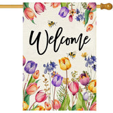 Baccessor Spring Summer Easter Tulip Welcome flag front view for a warm garden welcome