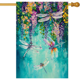Baccessor Spring Summer floral house flag on burlap, double-sided for porch greetings.