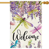 Baccessor spring summer flower flag with wisteria and dragonfly for garden charm