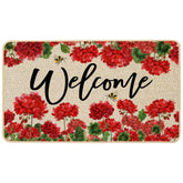 Baccessor spring summer geranium doormat outdoor front view with vibrant red flowers for curb appeal