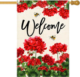 Baccessor spring summer geranium welcome flag, double-sided visibility for inviting curb appeal.