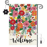 Baccessor spring-summer welcome flag in burlap, double-sided for visible greeting from every angle.