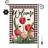 Baccessor spring tulip welcome flag front view boosts curb appeal outdoors