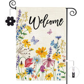 Baccessor Spring Welcome Flag double-sided floral leaves front view with welcoming charm