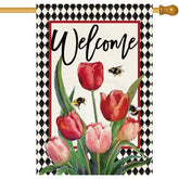 Baccessor tulip welcome flag 28x40 for bright outdoor spring curb appeal.