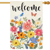 Baccessor welcome flag double-sided burlap with butterflies for porch decor.