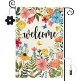 Baccessor welcome wildflower flag pink flower greets guests warmly in the garden.