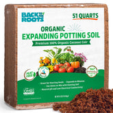 Back to the Roots coir block expands into rich soil for seedlings.