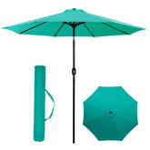Backyard Expressions 9 ft umbrella, open-crank view, easy shade for outdoor dining.