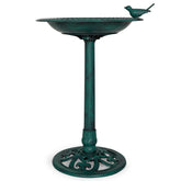 Backyard Expressions bird bath with antiqued green finish attracts garden birds