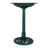 Backyard Expressions green bird bath inviting birds to drink and splash.
