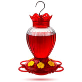 Backyard Expressions 20-oz glass hummingbird feeder showing nectar level in clear glass.