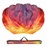 Baisdan worship flags in orange, red, and black stored in the bag for easy transport