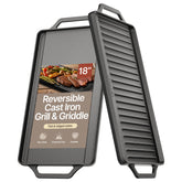 BakkenMaster 18-inch griddle flat side ready for pancakes and eggs, with even heat distribution.