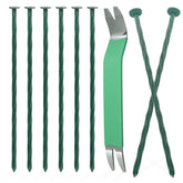 Bakulyor 8-inch landscape stake securely placed in soil for clean lawn edging.