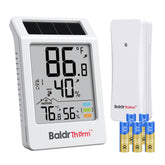 BaldrTherm digital hygrometer display showing real-time indoor-outdoor readings