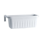 Bama Apollo railing planter in white with a front view, showcasing clean lines and compact design