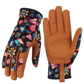 Bamllum Leather Gardening Gloves for Women close-up grip demonstrates durable protection for weeding.