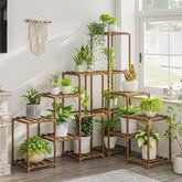 Bamworld 03B tall plant stand displaying a corner-friendly, space-saving multi-level setup for indoor display