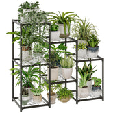 Bamworld black 3-tier plant stand ladder displaying sunlit indoor pots for space-saving decor