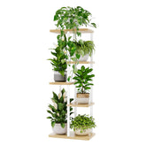 Bamworld corner plant stand 5-tier white highlights space-saving vertical display for plants.