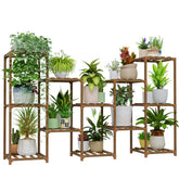 Bamworld large plant shelf outdoor wood stand with 12-tier pot display
