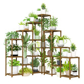 Bamworld plant shelf corner design showcases space-saving display for 16 pots.