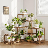 Bamworld plant stand corner display with 10+ pots, ideal for space-saving organization.