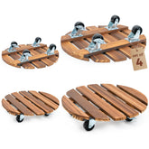 Bamworld plant stand with wheels side view showing sturdy wood and indoor mobility